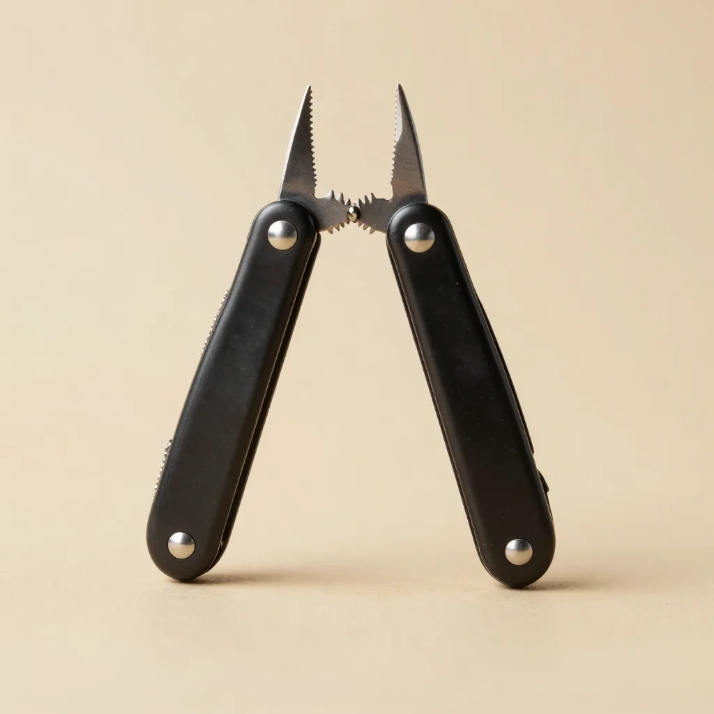 A black classic Swiss multi-tool on a light background