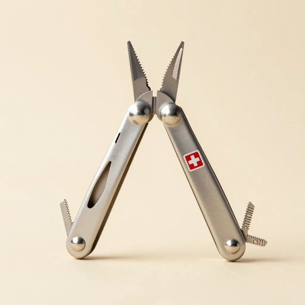 A Swiss edition multi-tool with a red cross emblem on a light background